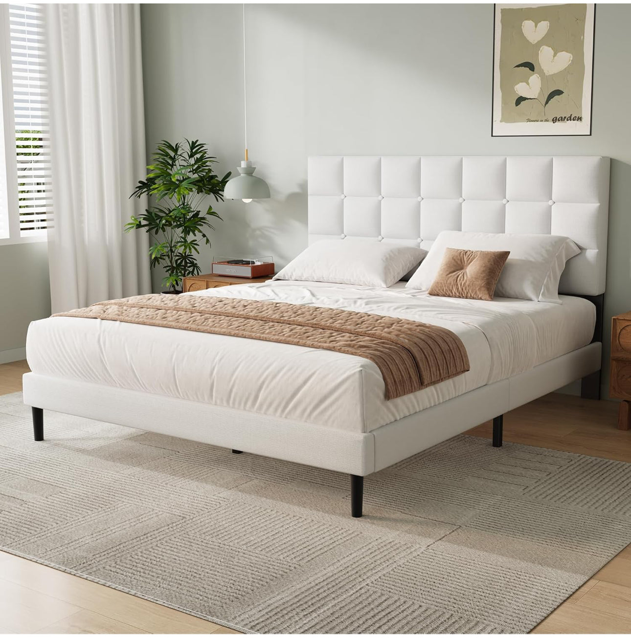 King Bed Frame, Easy Assembly, Sturdy Wooden Slat