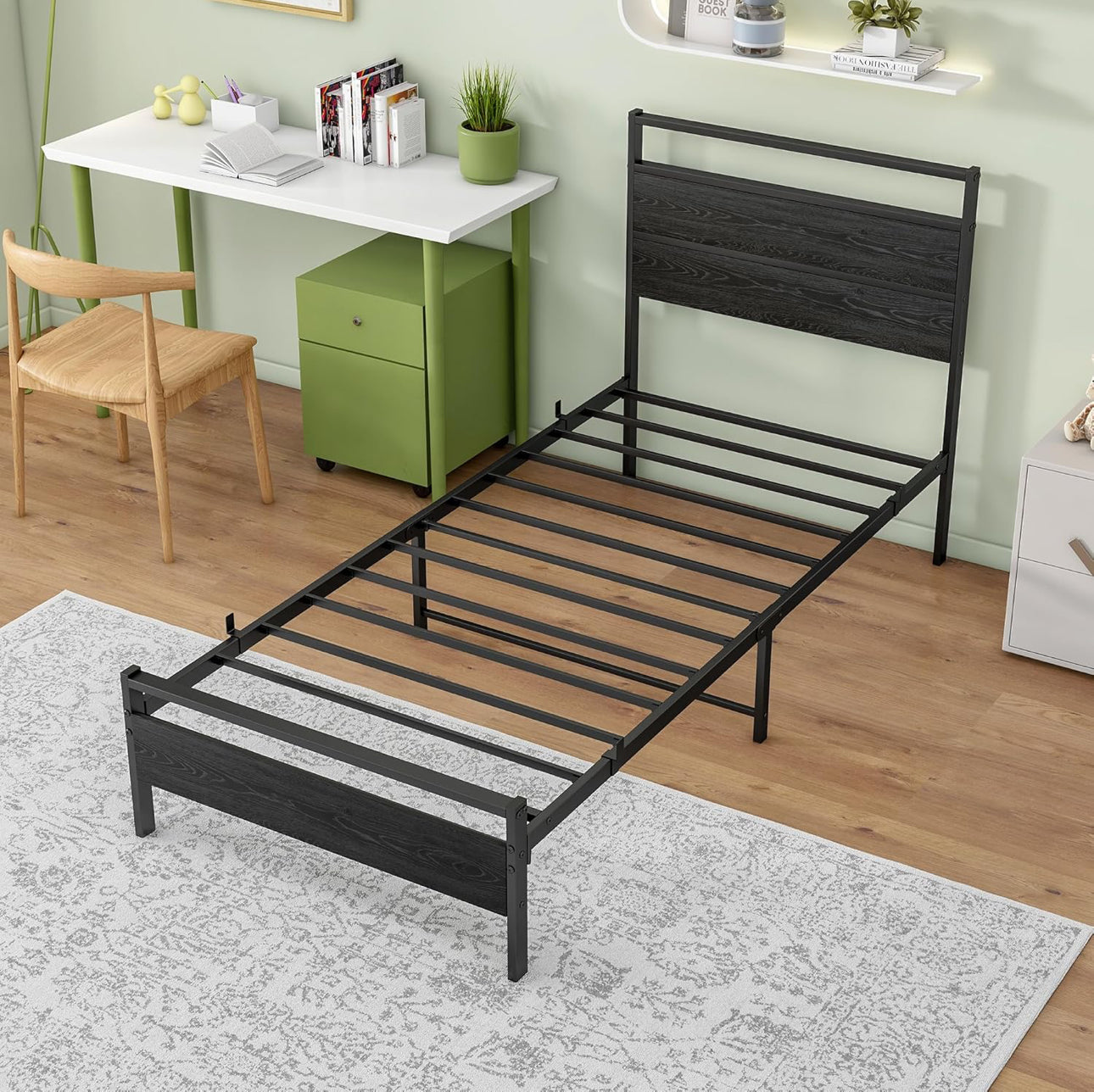 Single Bed Frames with Wood Headboard