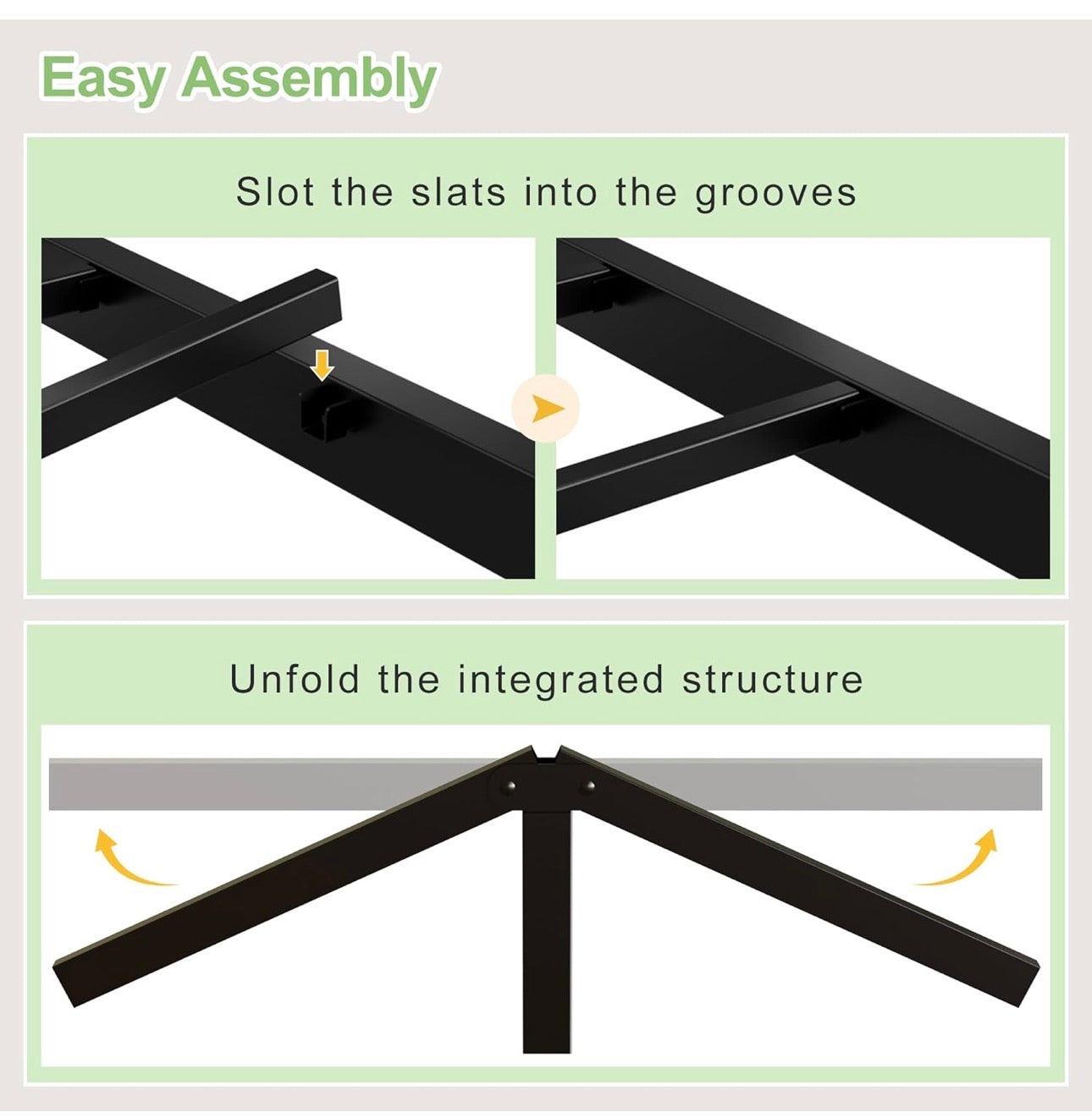 Metal Double Bed Frame with Headboard and Footboard | Fits 135 x 190 cm Mattress, Steel Slats Support, 30 cm Storage Space Underbed, Noise Free, Easy Assembly, Black