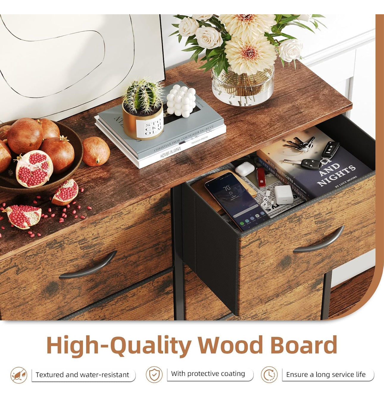 8 Drawers Chest of Drawers, Fabric Storage Dresser Vertical with Spacious Wooden Tabletop