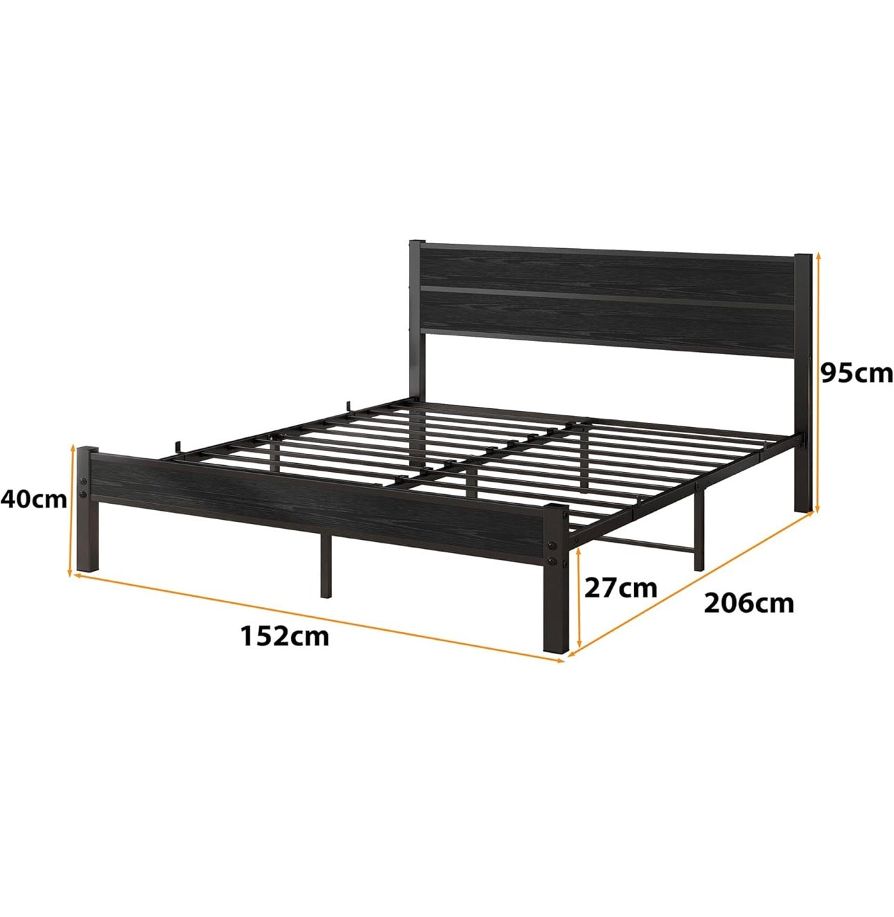 King Size Bed Frame with Wooden Headboard