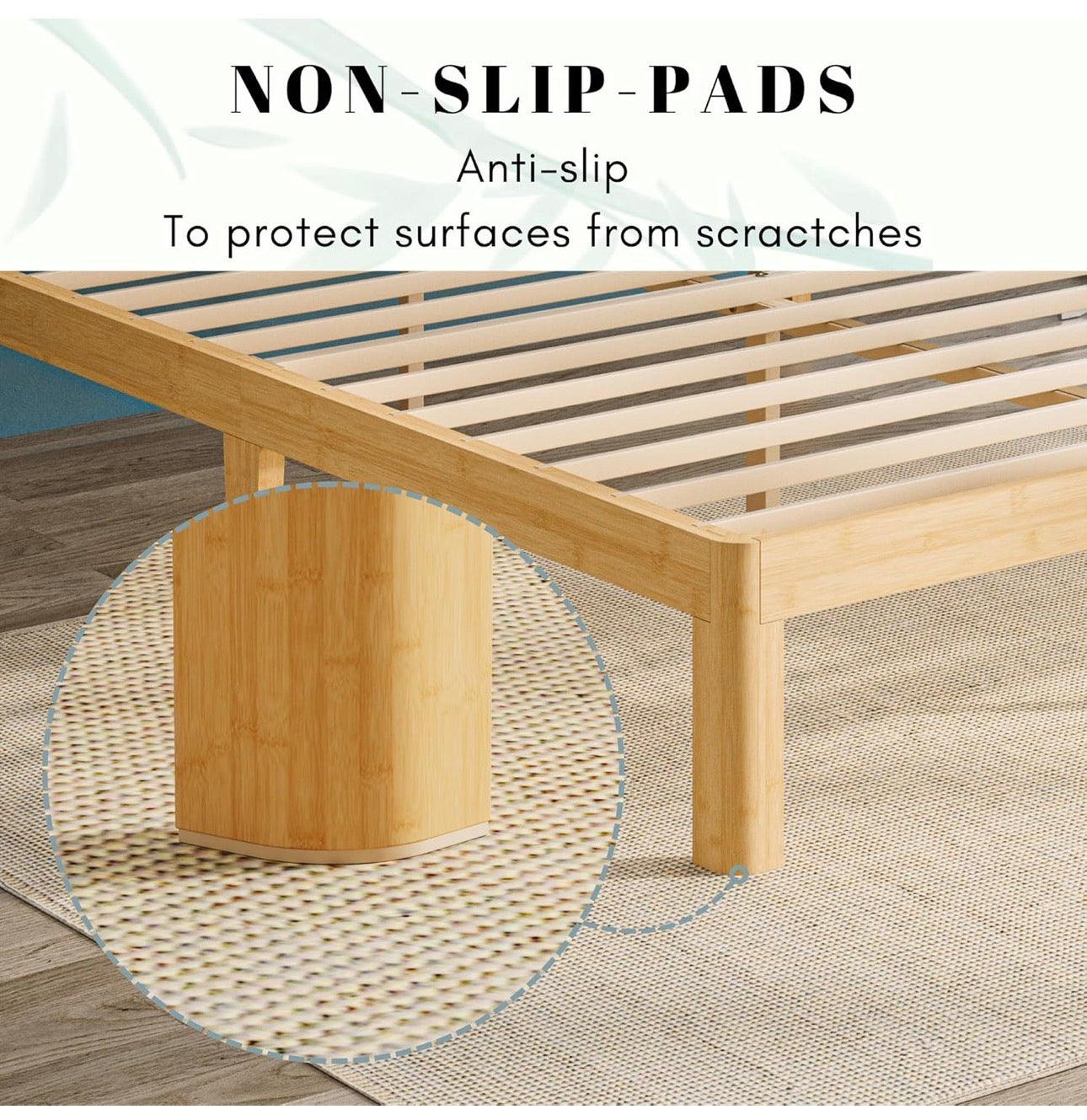 Bamboo Wood King Size Bed Frame with Metal Slats