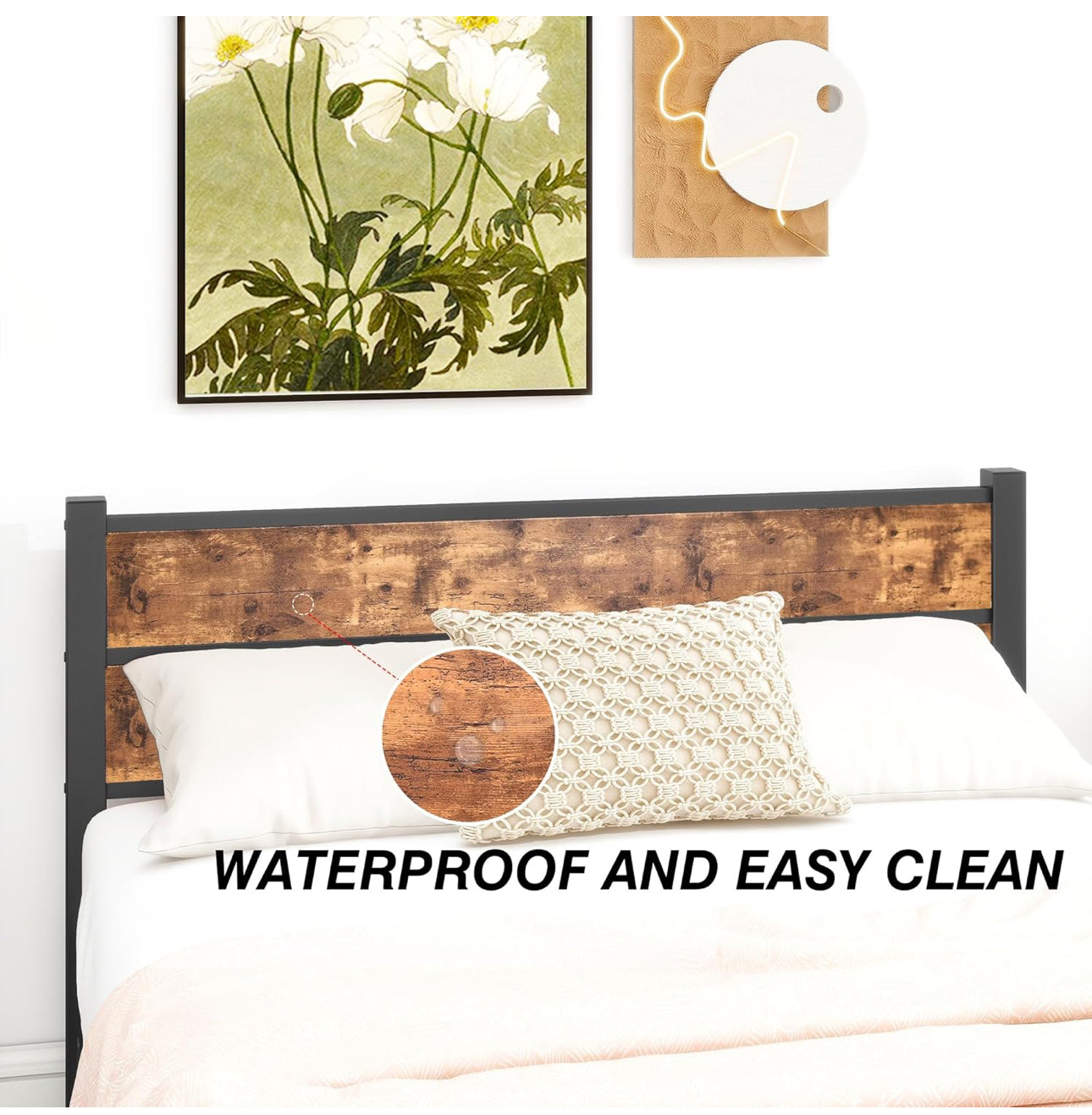 Double Bed Frame with Wooden Headboard and Footboard