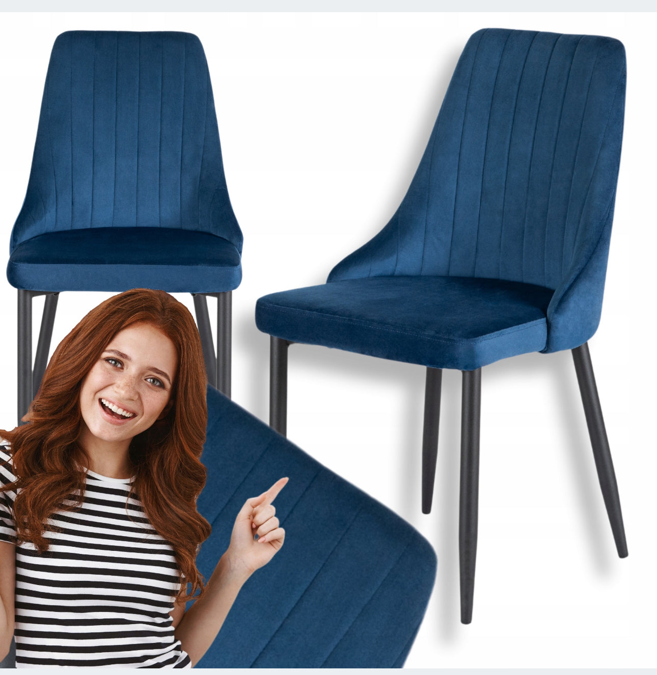Set of 4 Upholstered Chairs Velour  Blue
