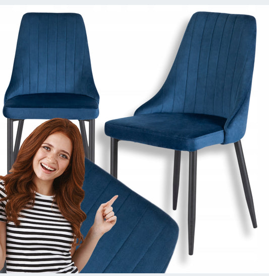 Set of 4 Upholstered Chairs Velour  Blue