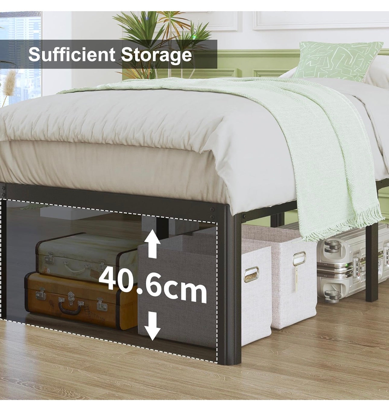 King Size Bed Frame 5ft With Rounded Corner Legs, Heavy Duty Metal, 46 cm High, Noise Free, Easy Assembly