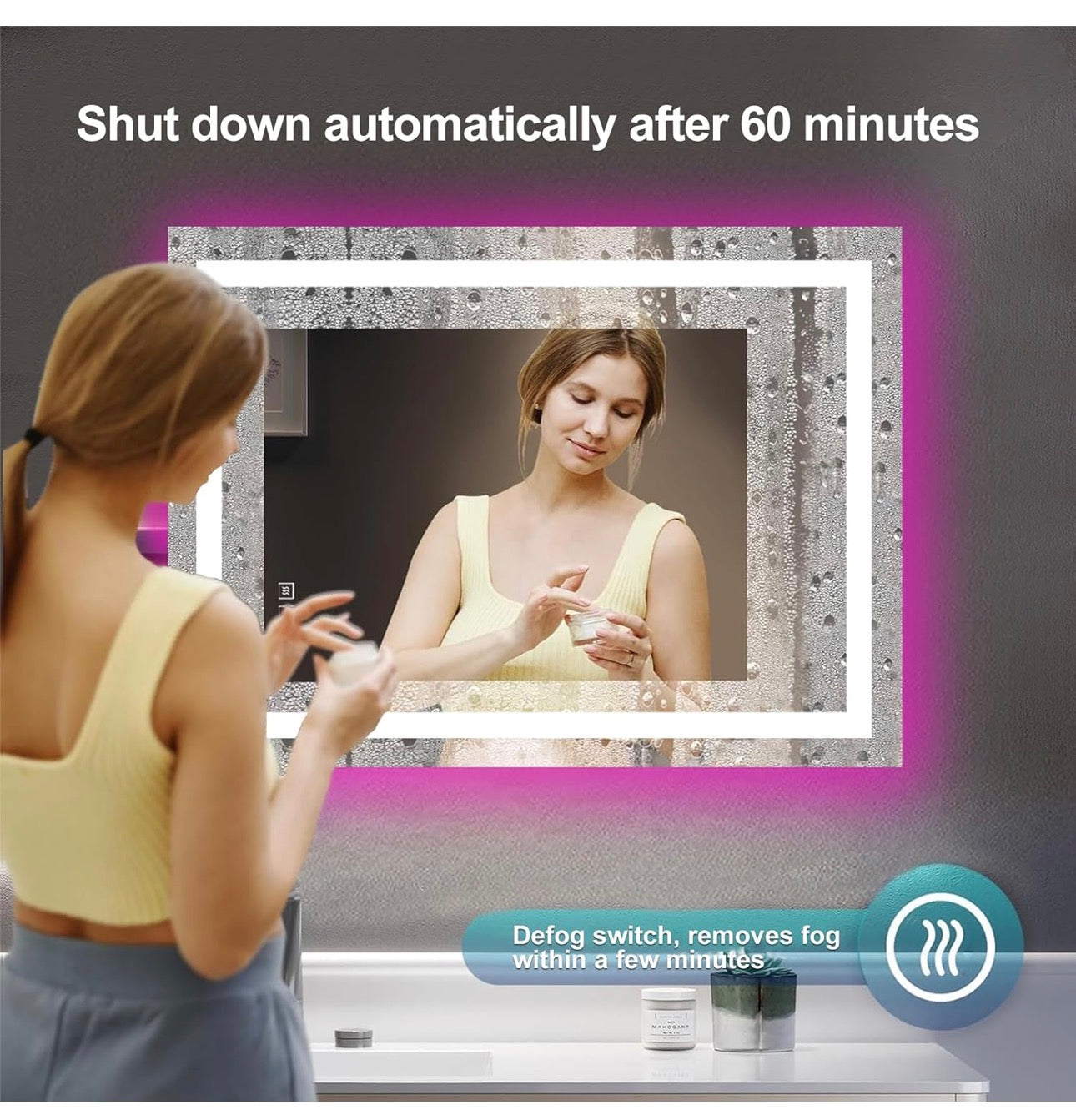 Illuminated Bathroom Mirror with Light, LED Backlit Wall Mirror, with Touch Sensor and Demister Anti-Fog