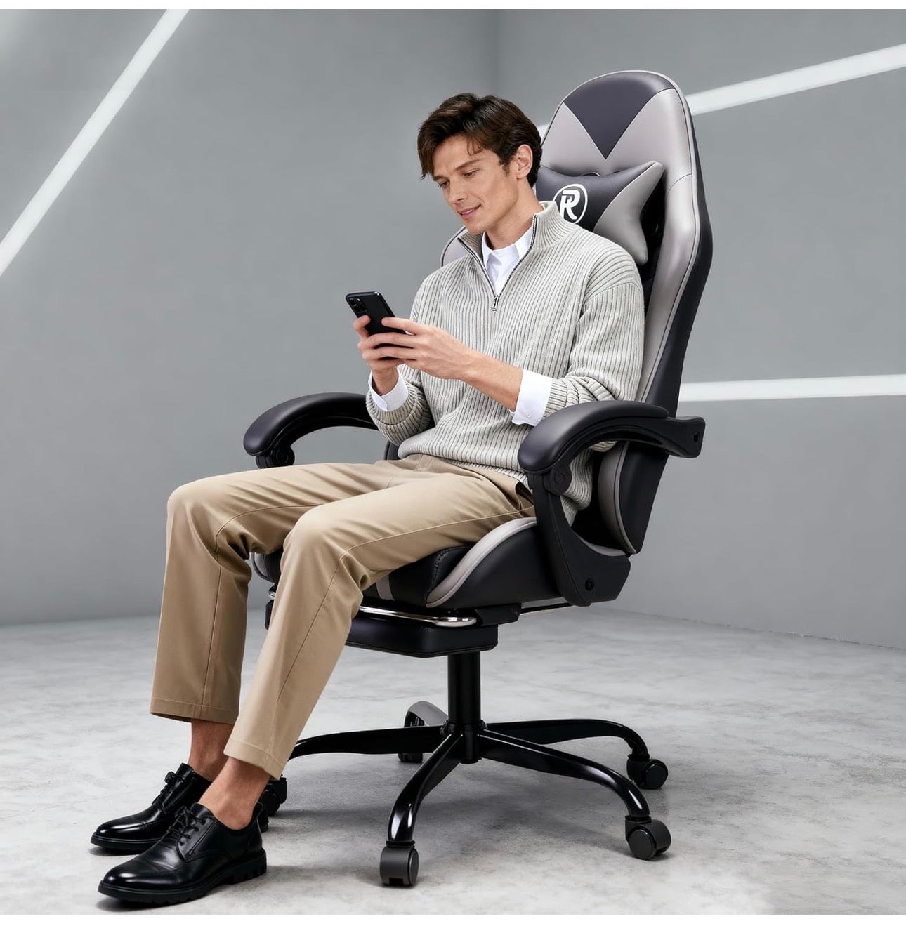 Office chairs reclining seat with footrest adjustable headrest and lumbar cushion high back support padded armrests