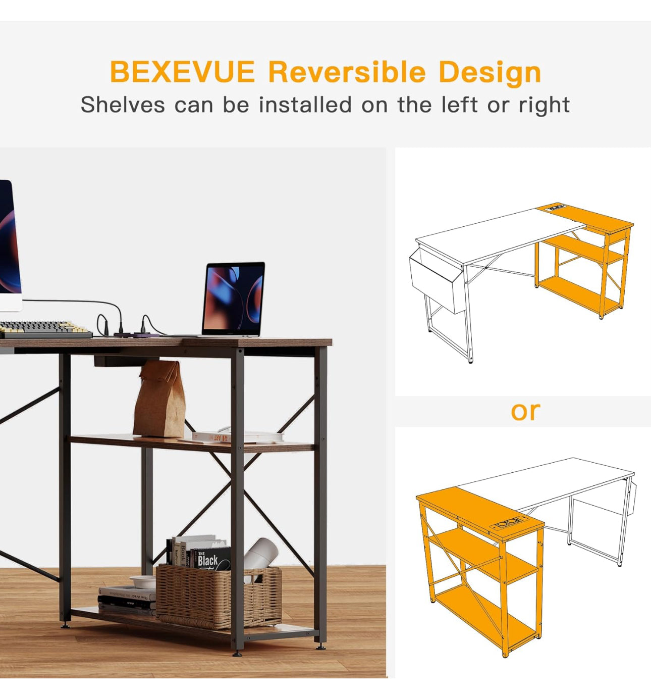 L Shaped Desk with Power Outlets - 120x70 cm