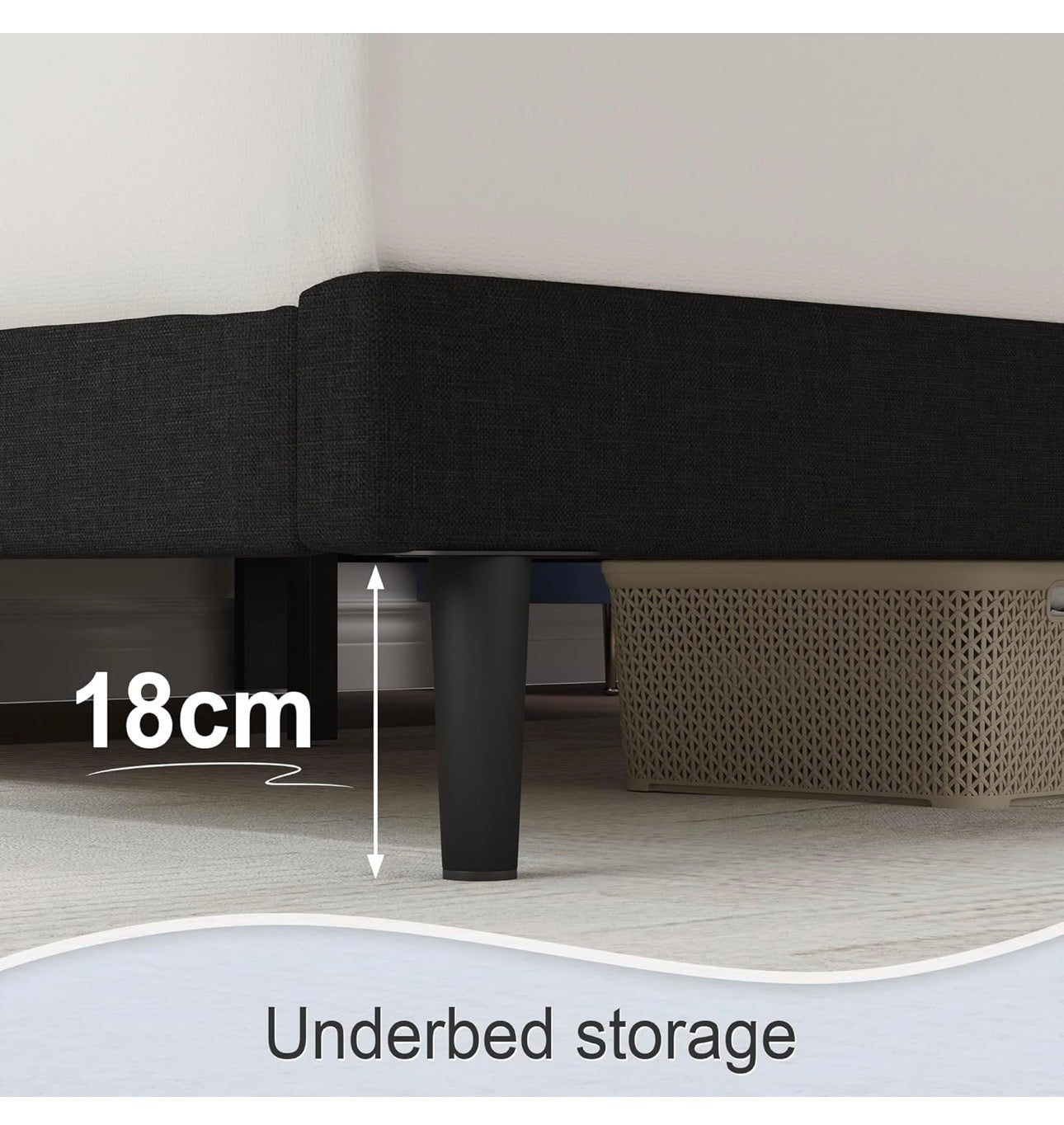 Small Double Bed Frame, Black, Upholstered Wooden Slat Bed Frame with Headboard