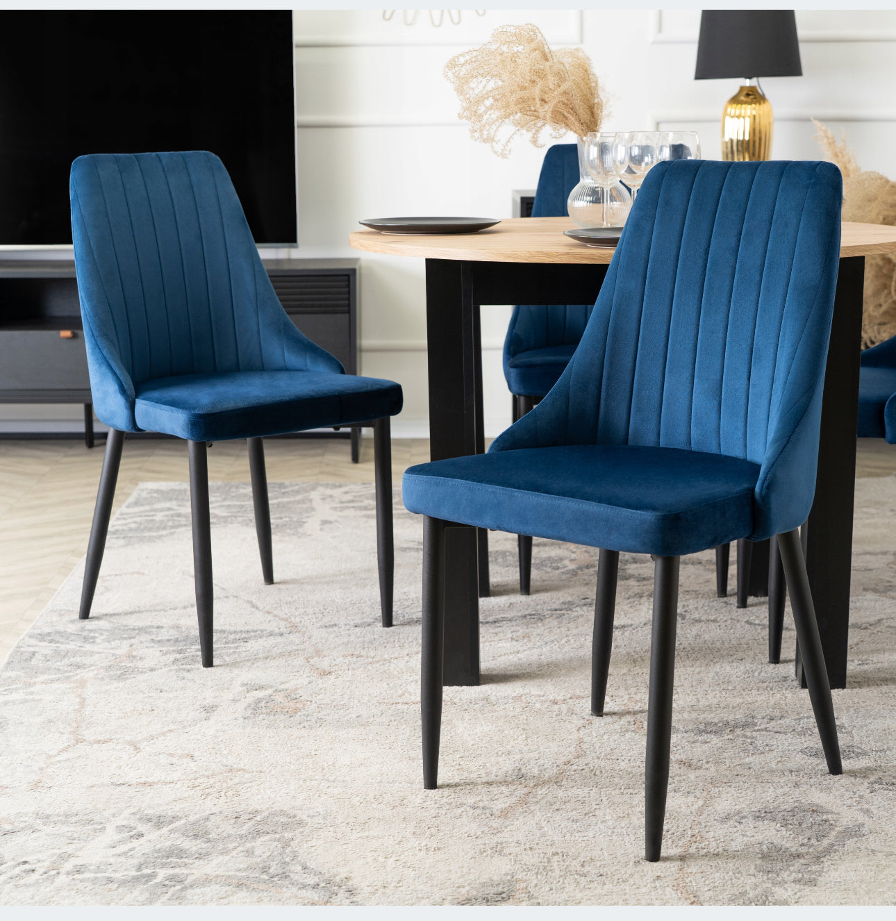 Set of 4 Upholstered Chairs Velour  Blue