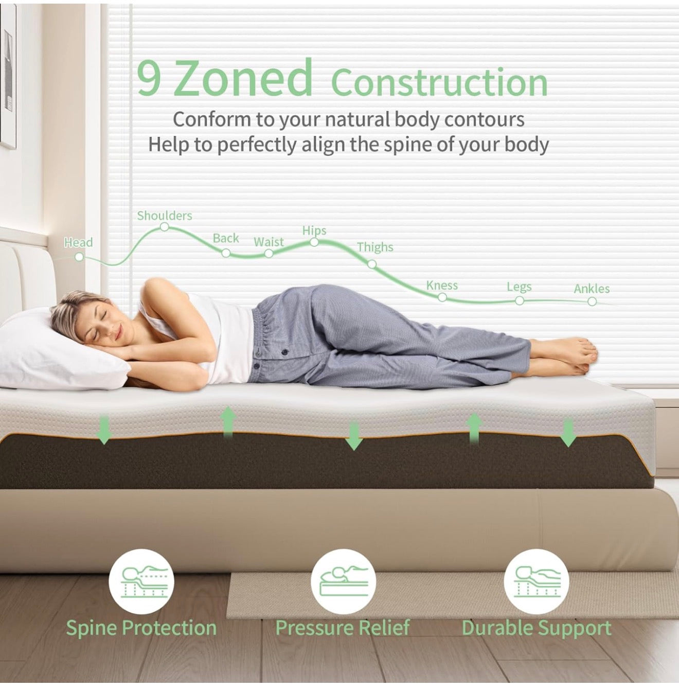 Memory Foam Mattress, 4FT6 Double Mattress, Medium Firm Feel, Soft Skin-friendly Durable, Sleep Cooler and Back Pain Relief, in a Box(135x190x20cm)