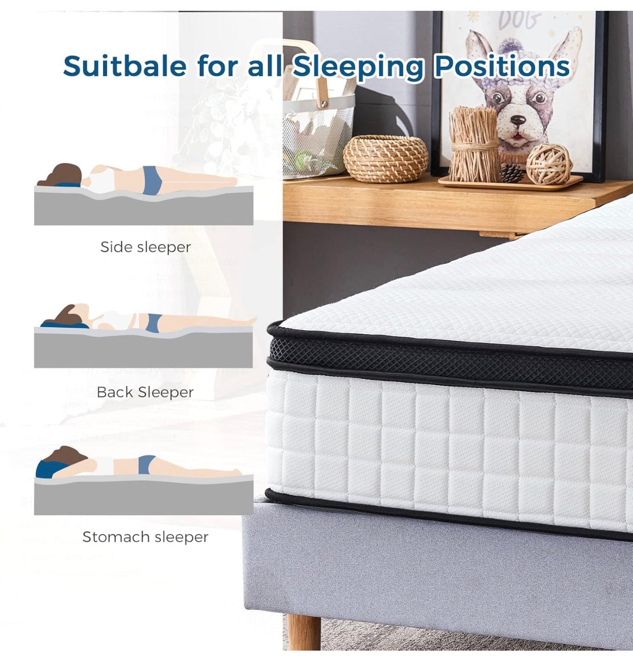 Double Memory Foam Sprung Mattress 10.6 Inch,4FT6 Spring Mattress with Innovative Memory Foam