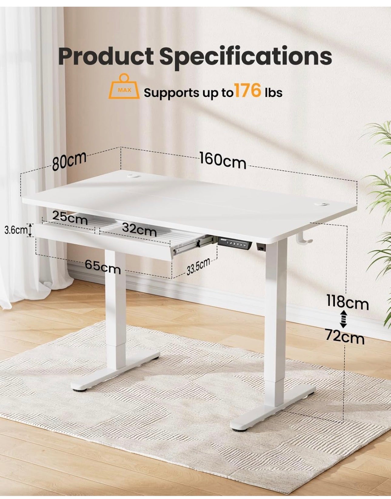 Electric Standing Desk 160 x 80 cm
