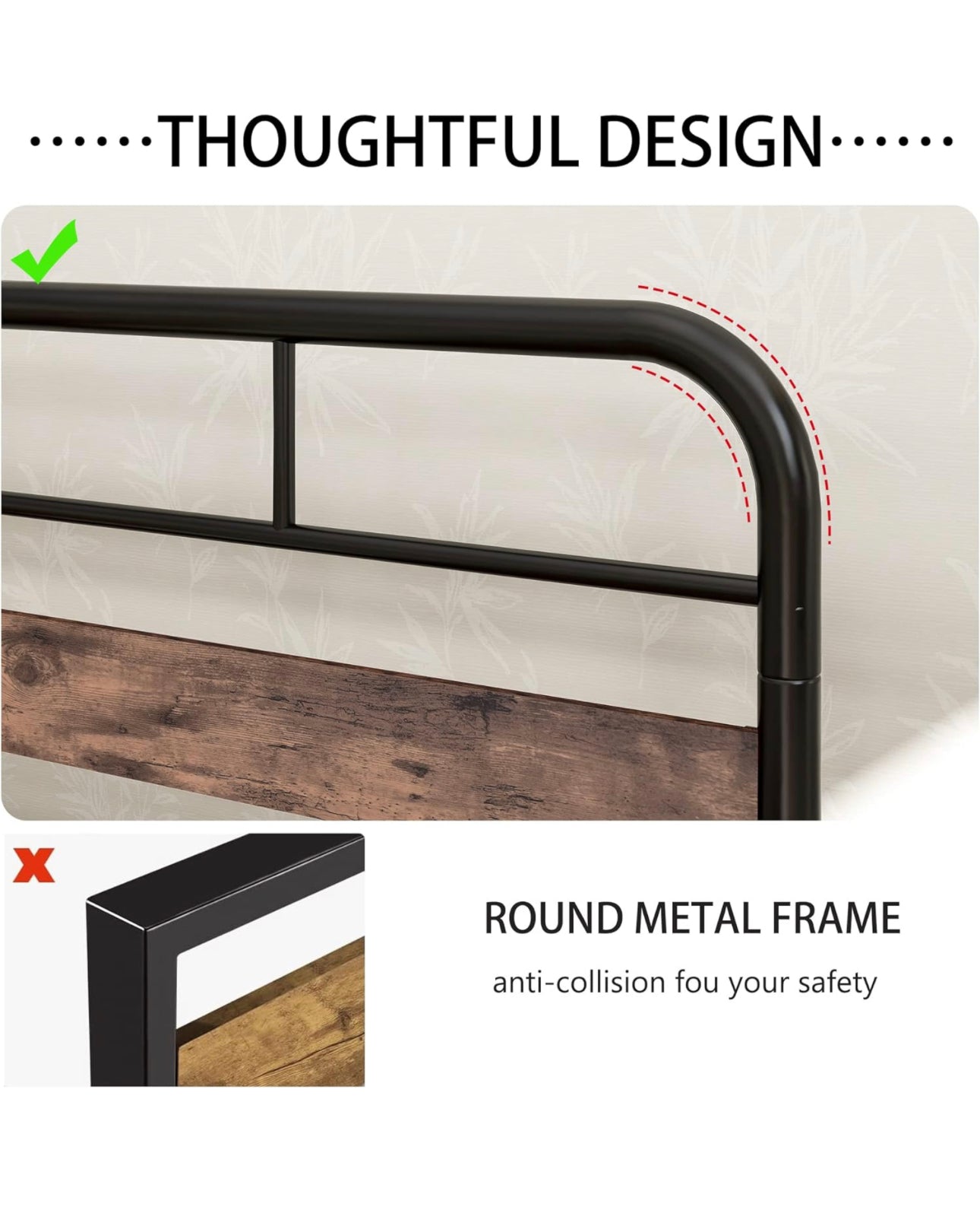 4ft Double Bed Frame with Wooden Headboard