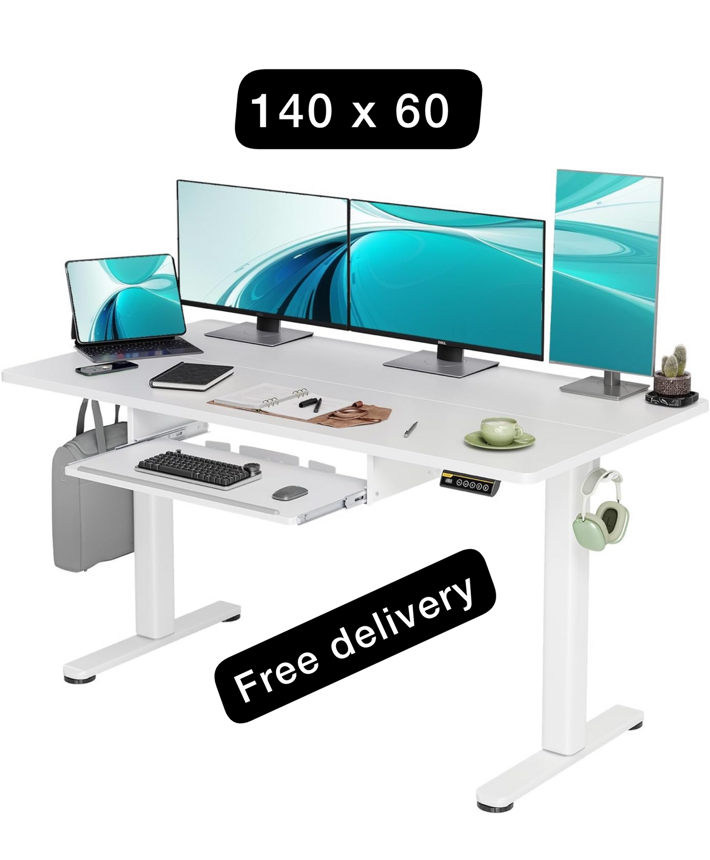 Electric Standing Desk with Keyboard Tray, 140x60