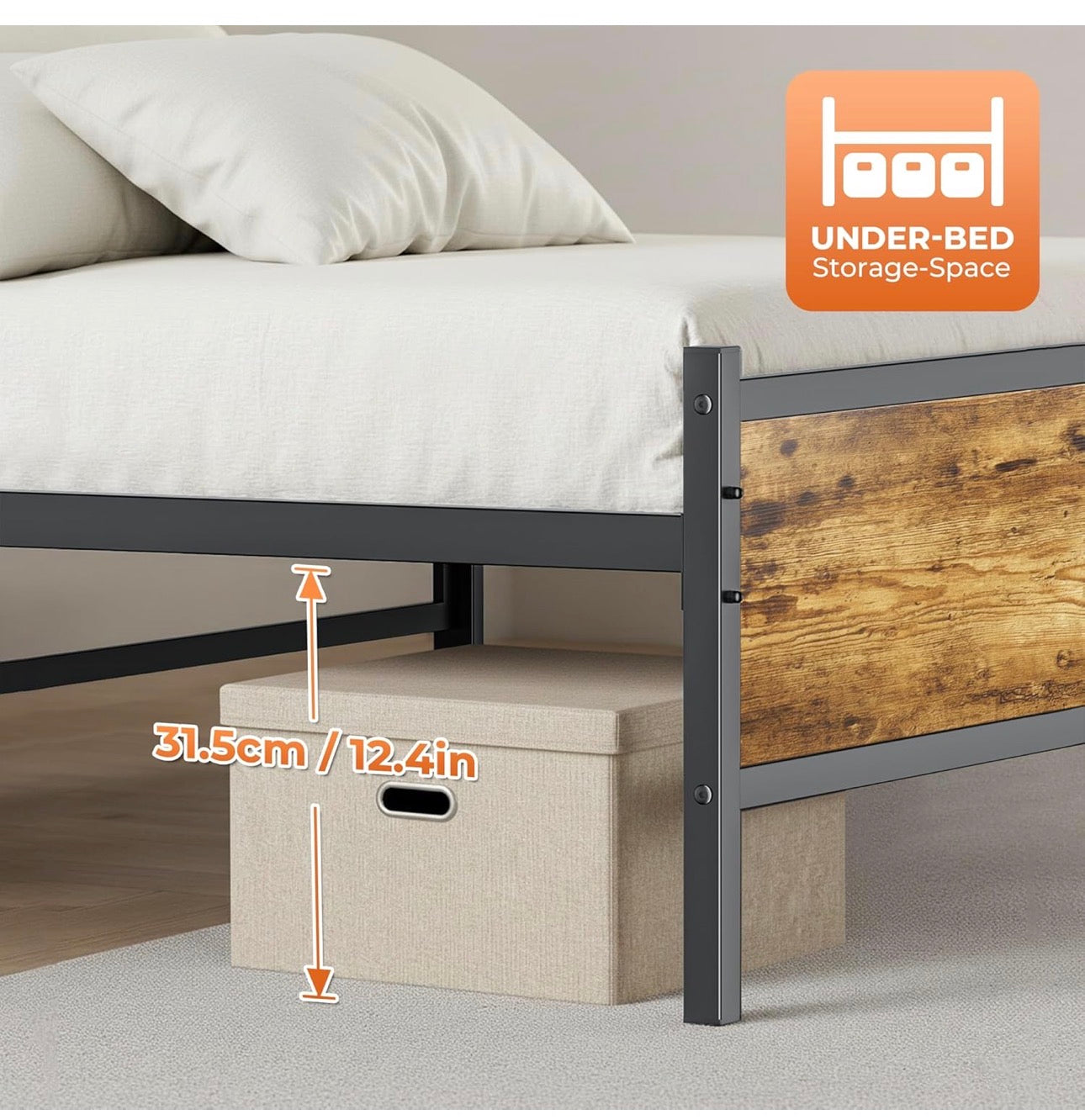 Single Bed Frame with Wooden Headboard