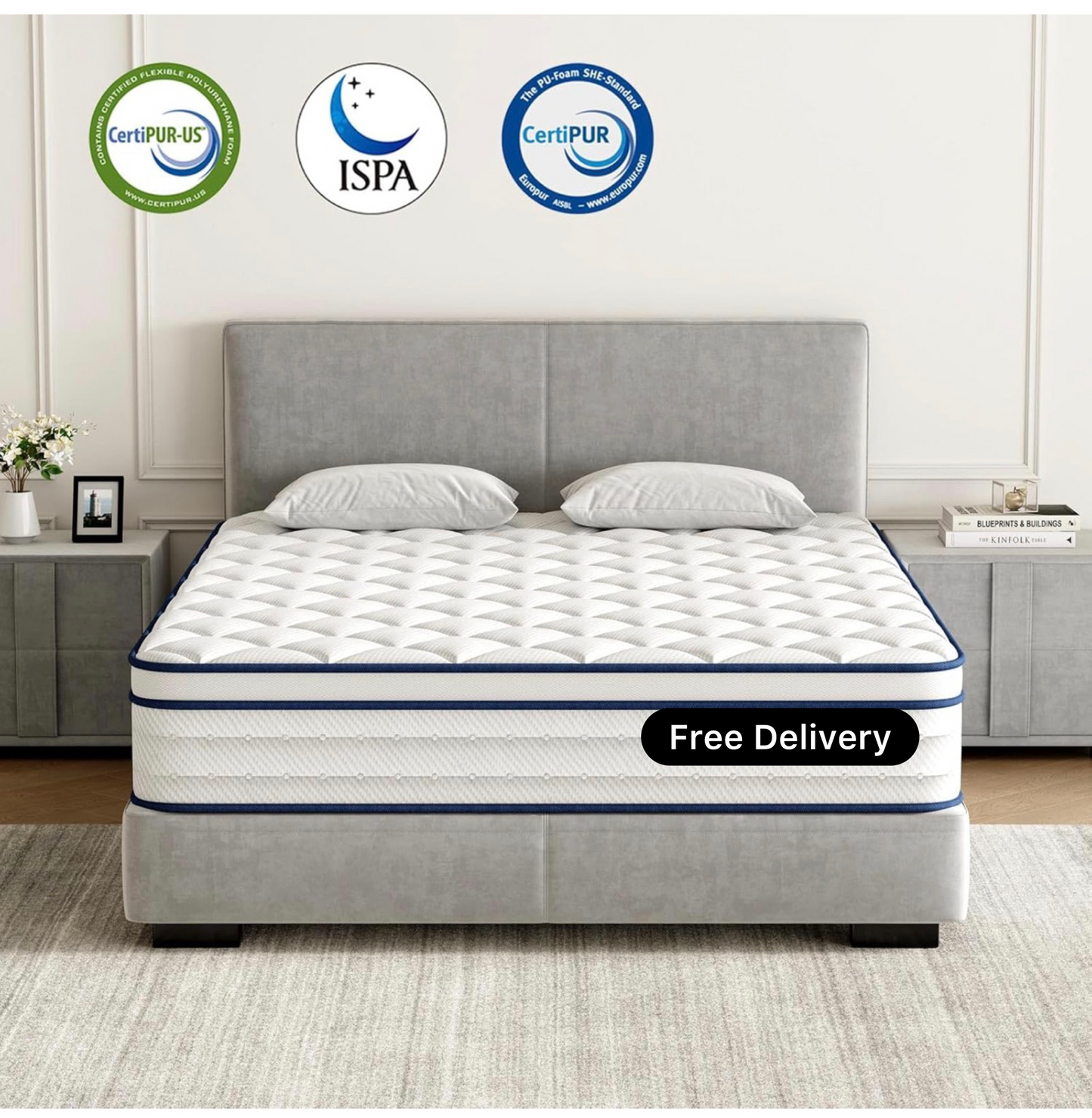 King Mattress, Memory Foam 7-Zone Pocket Spring hybrid Mattress
150x200x25cm, Medium Firm Feel for Pressure & Back Pain Relief, Motion Isolation, Mattress In a Box