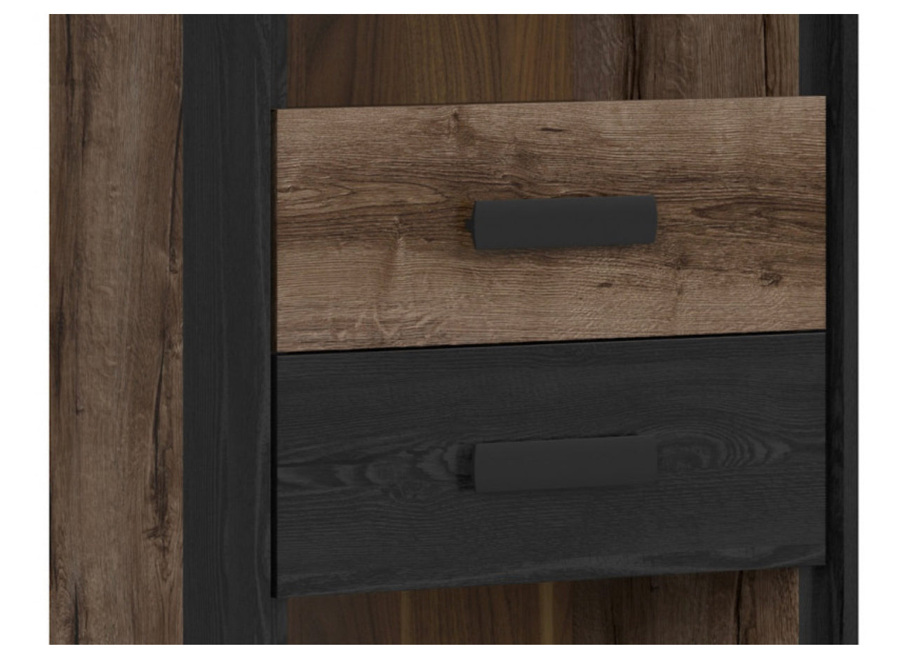 Bookcase Tall Slim Shelf Unit with Drawers Storage Display Shelving Cabinet Oak/Black Effect