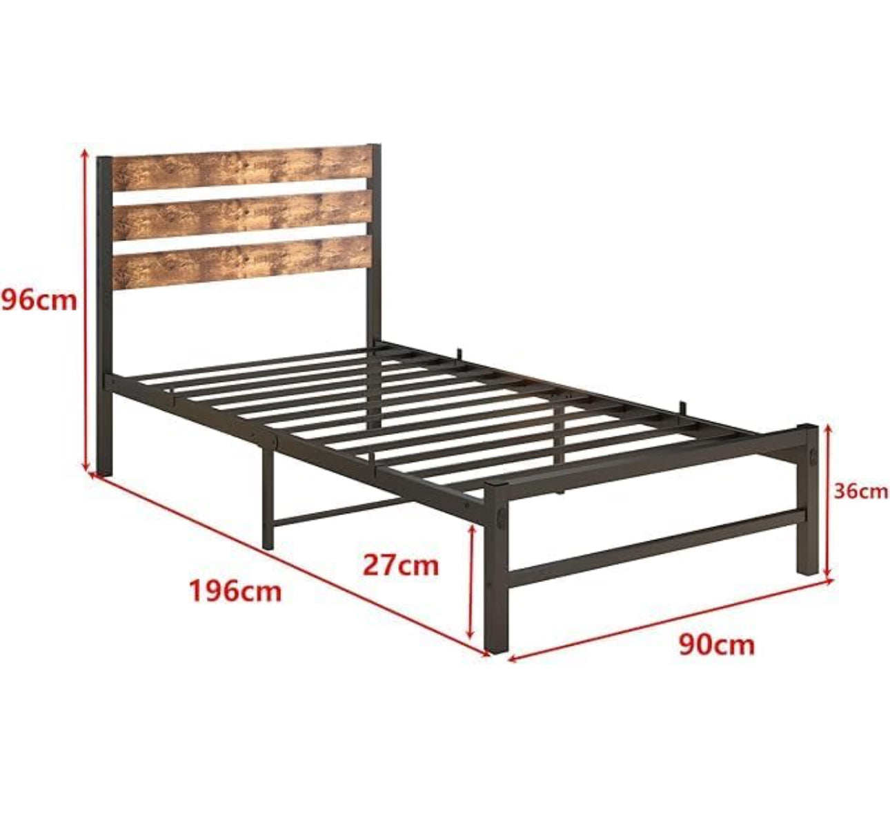 Single Bed Frame Heavy Duty Metal Platform Bed Frame, Black Brown