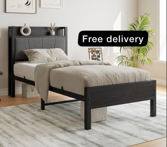 3ft Single Bed Frame with Storage Headboard