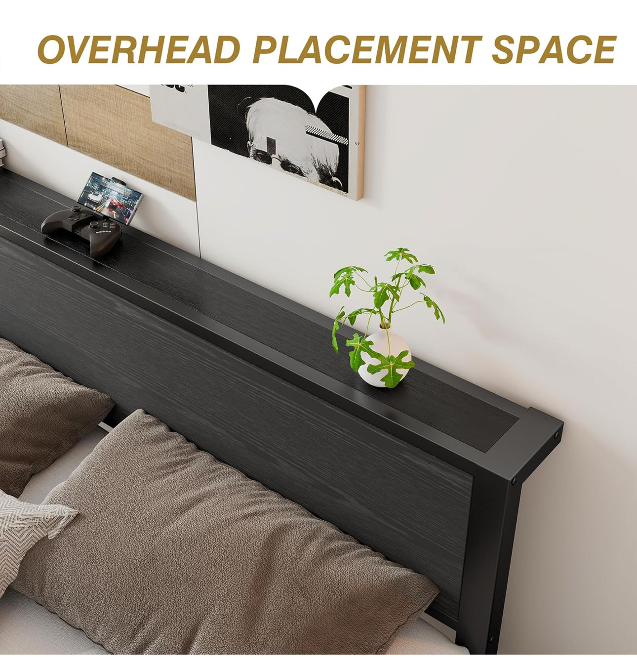 King Size Bed Frame with Storage Wooden Headboard