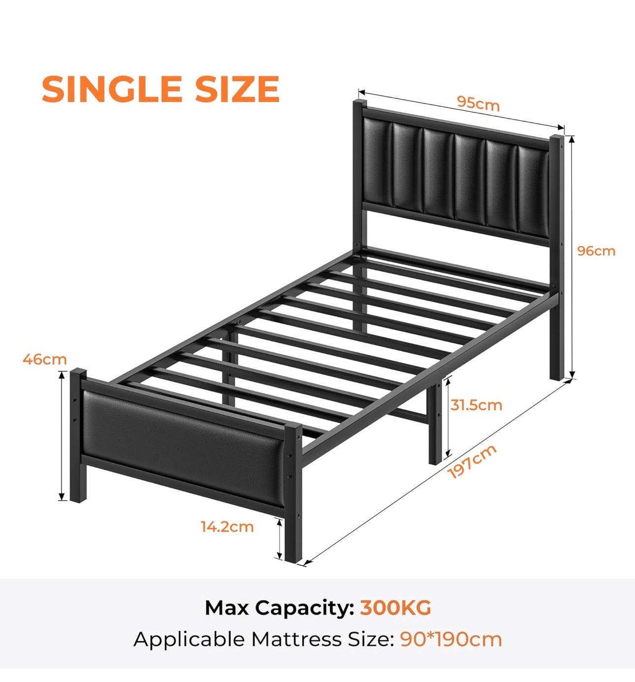 Single Bed Frame with Upholstered Headboard