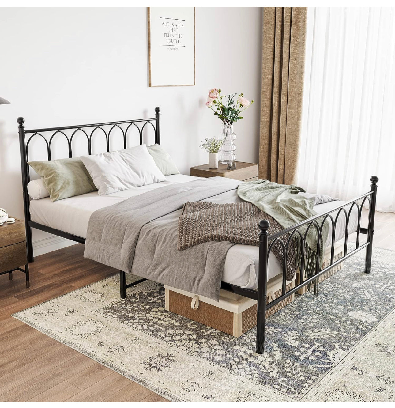 Double Metal Bed Frame Modern Style with Headboard