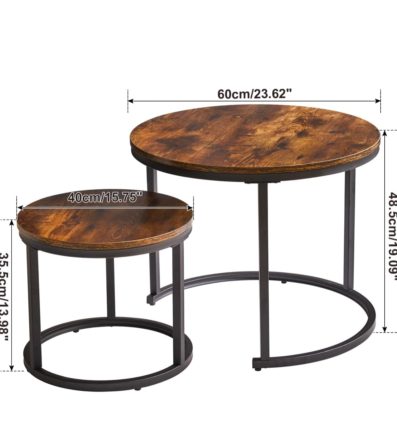 Round Nesting Table, Removable Set of 2 Coffee Tables