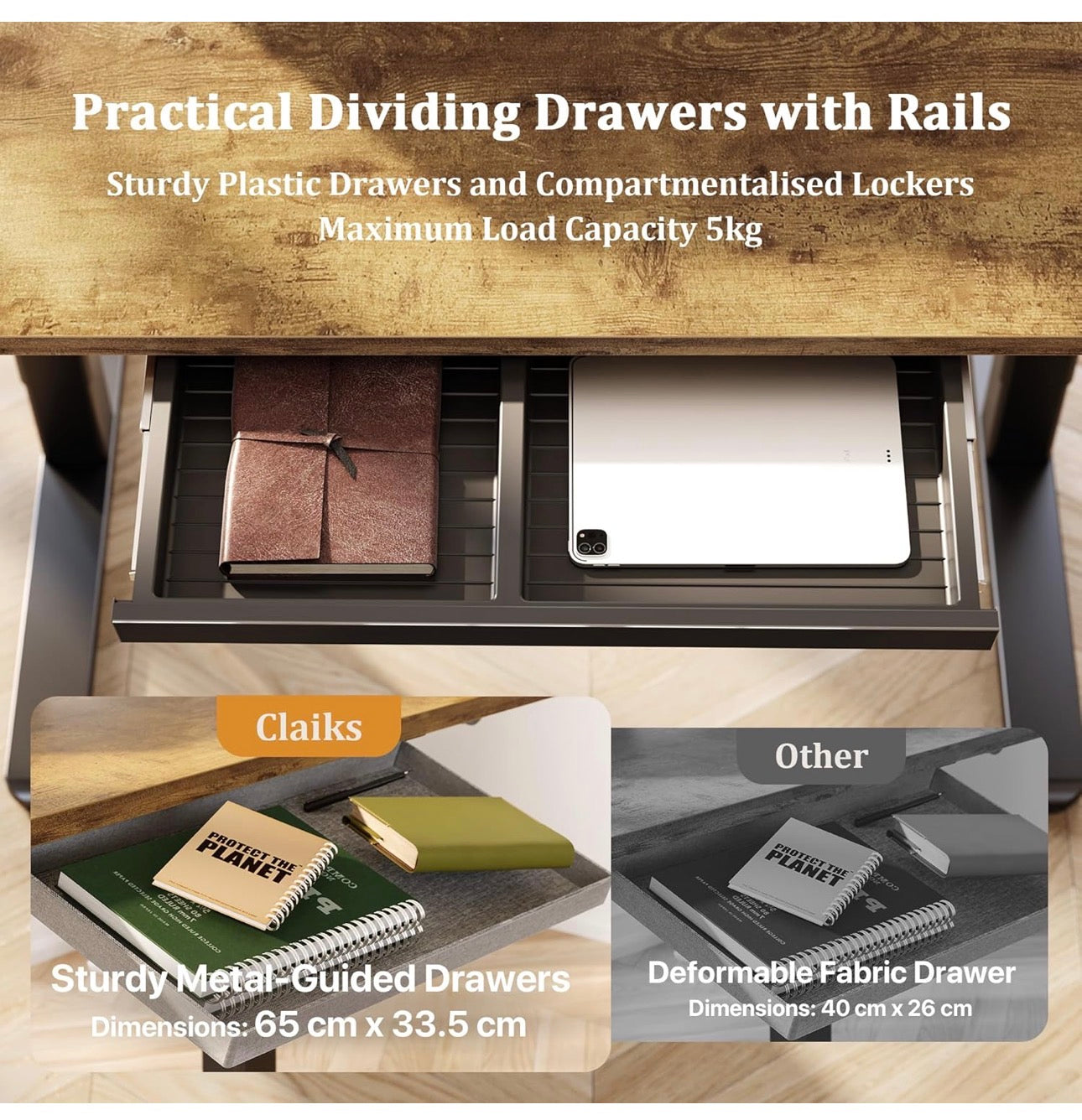 Standing Desk with Drawer Keyboard Tray, 120x60cm