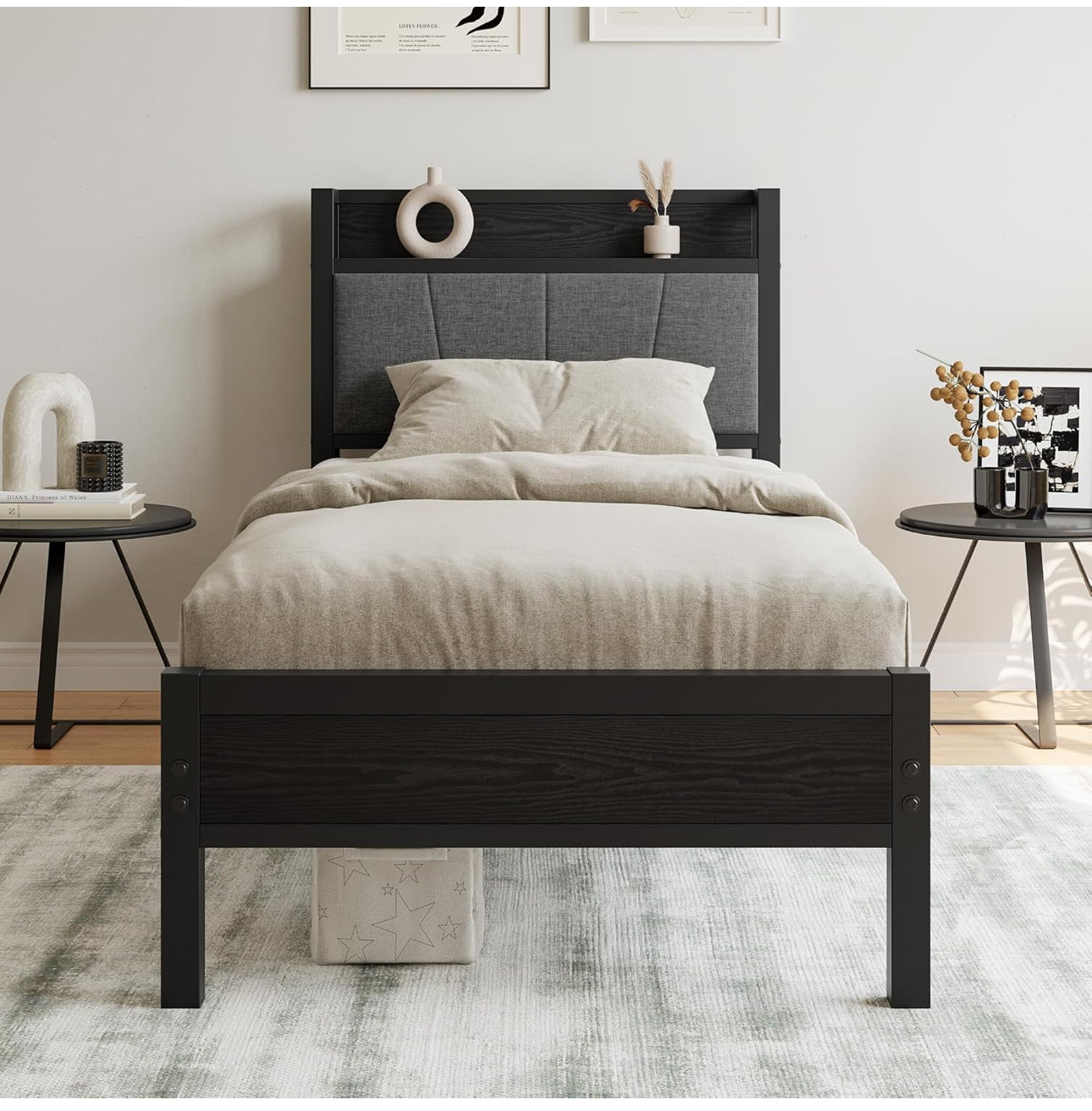 3ft Single Bed Frame with Storage Headboard