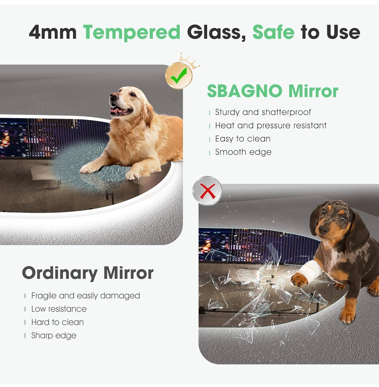 Oval Bluetooth Bathroom Mirror with LED Lights 500x800mm, Anti-Fog, LED Bathroom Mirror with Memory, 3000K-6500K, Dimmable, HD Tempered Glass, IP44 Waterproof, Horizontal or Vertical