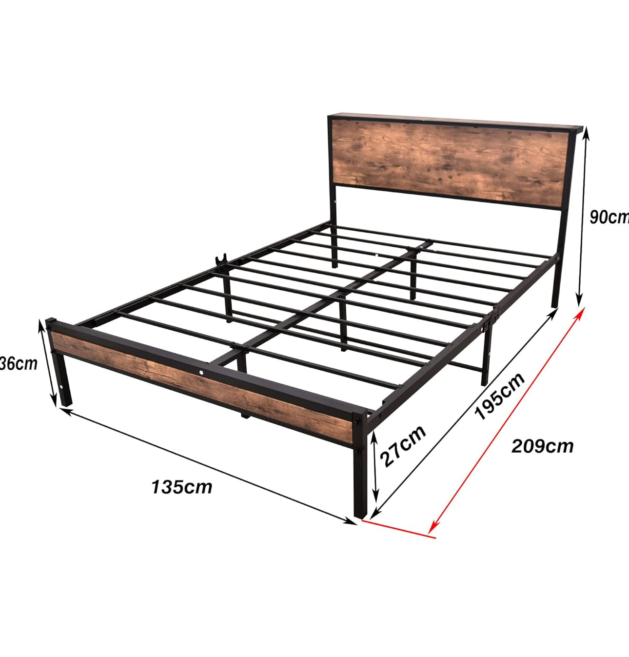 Double Bed Frame Metal Platform Bed Frame with Wood Headboard
