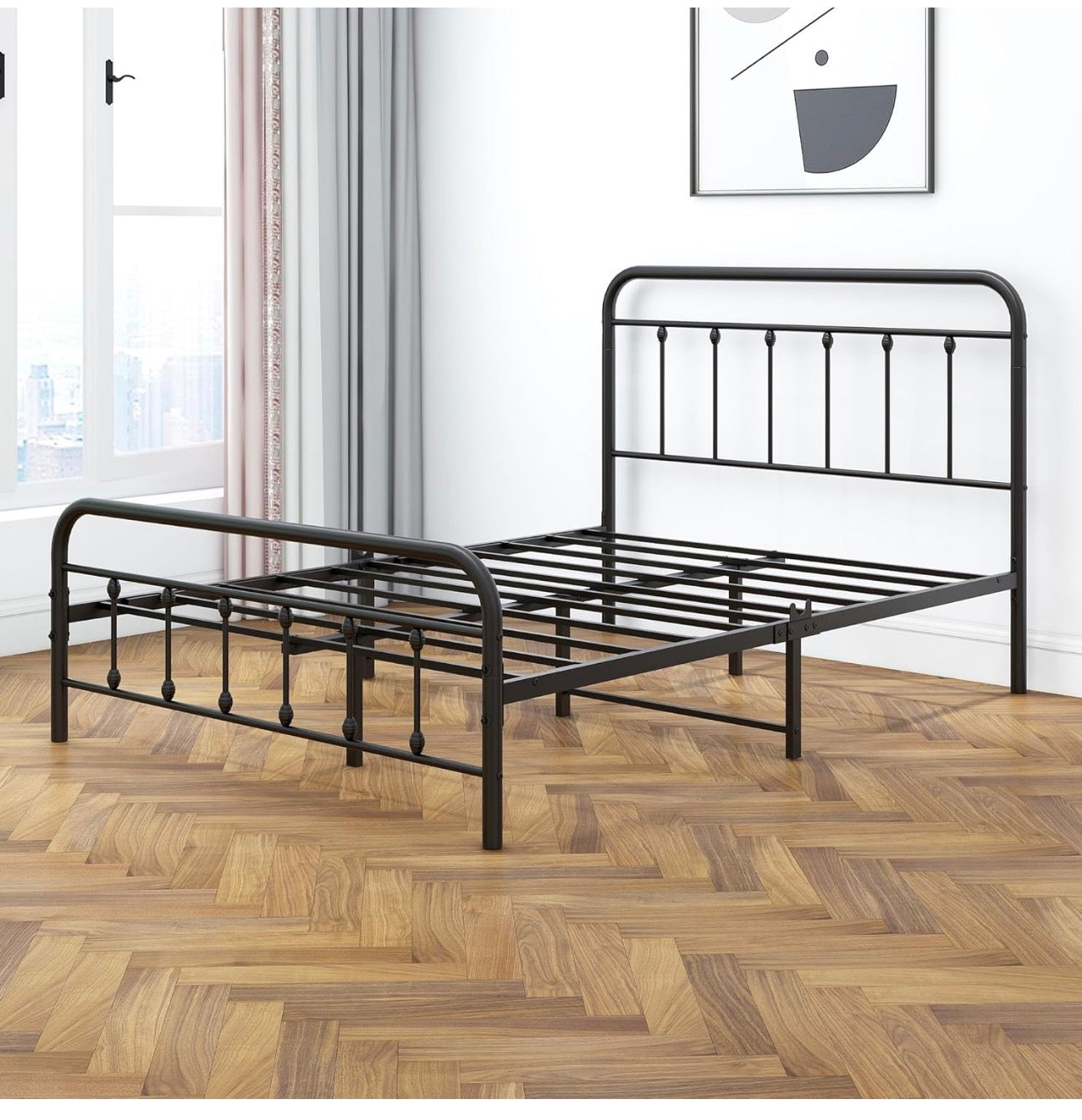 Double Bed Frame with Headboard and Storage Under Bed
