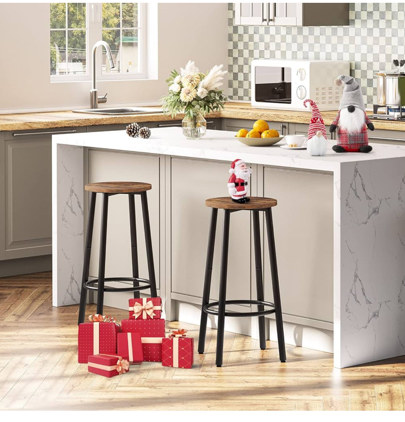 Bar Stools Set of 2, Breakfast Round Bar Chairs