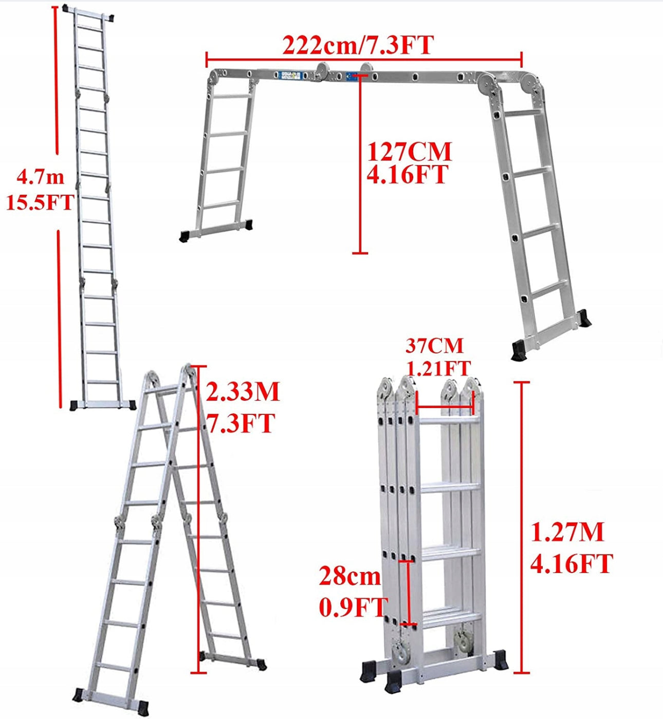 Ladder 4.7 m aluminum 16 to 150 kg