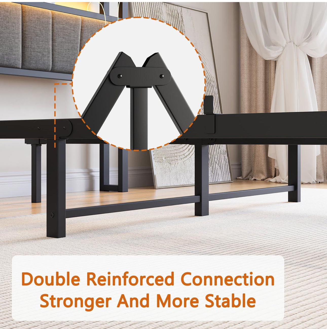 Double Bed Frame with Storage and LED Lights