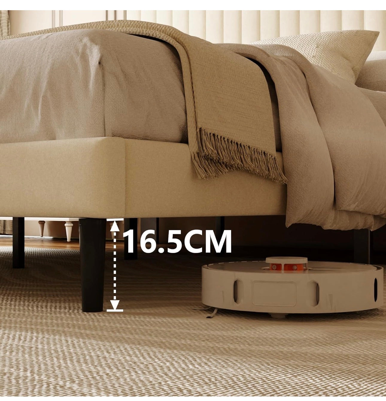 Double Bed Frame with Velvet Upholstered Headboard, King Bed Frame