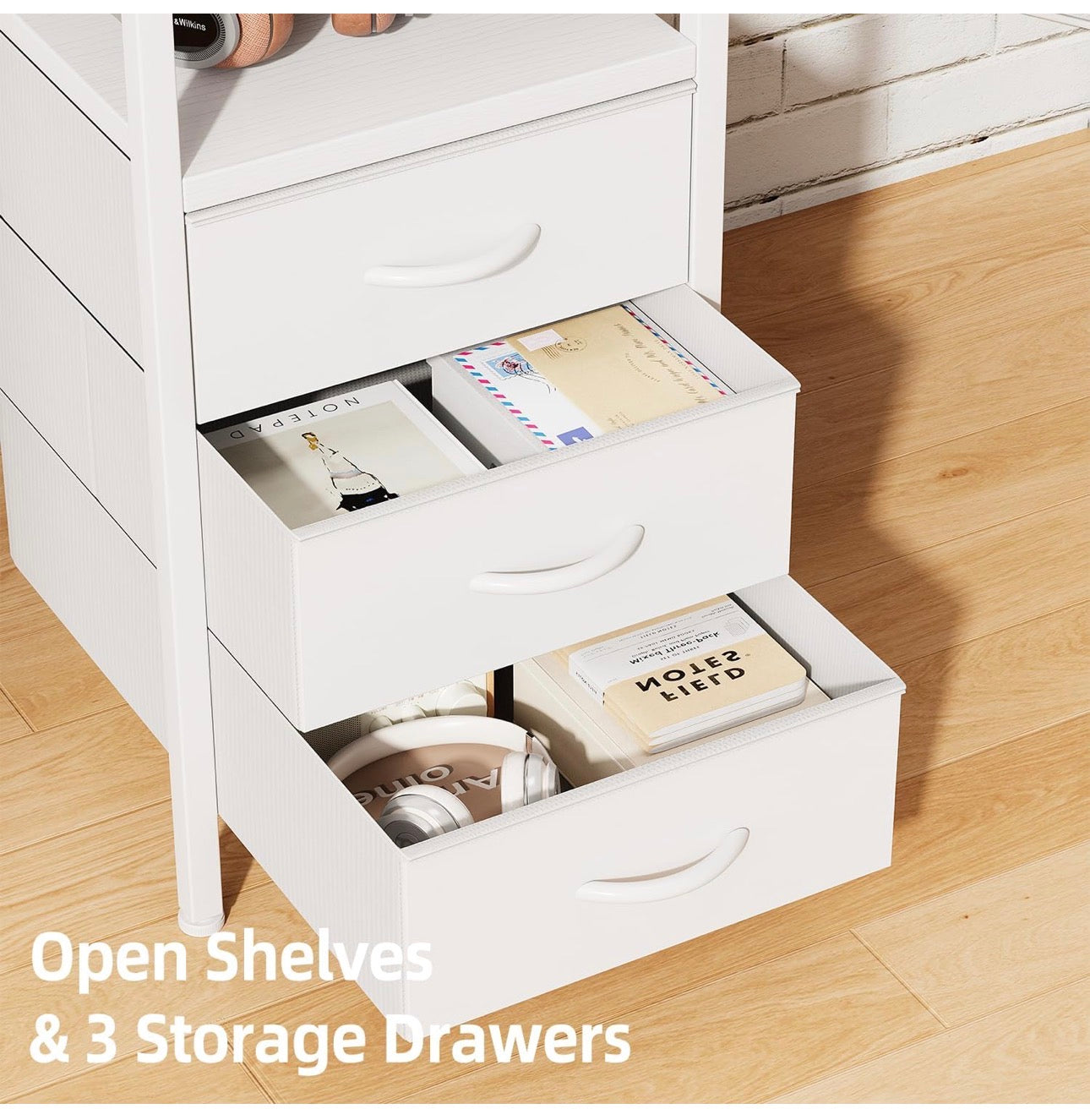 120cm Corner Desk with Drawers, Reversible L shaped Computer Desk with Power Outlet, Home Office Desk with USB Charging Port, White