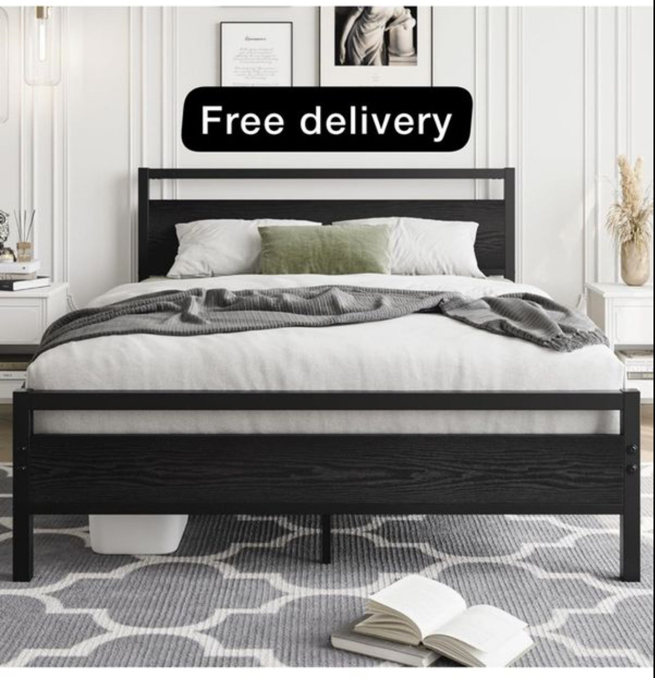 Double Bed Frames with Wooden Headboard