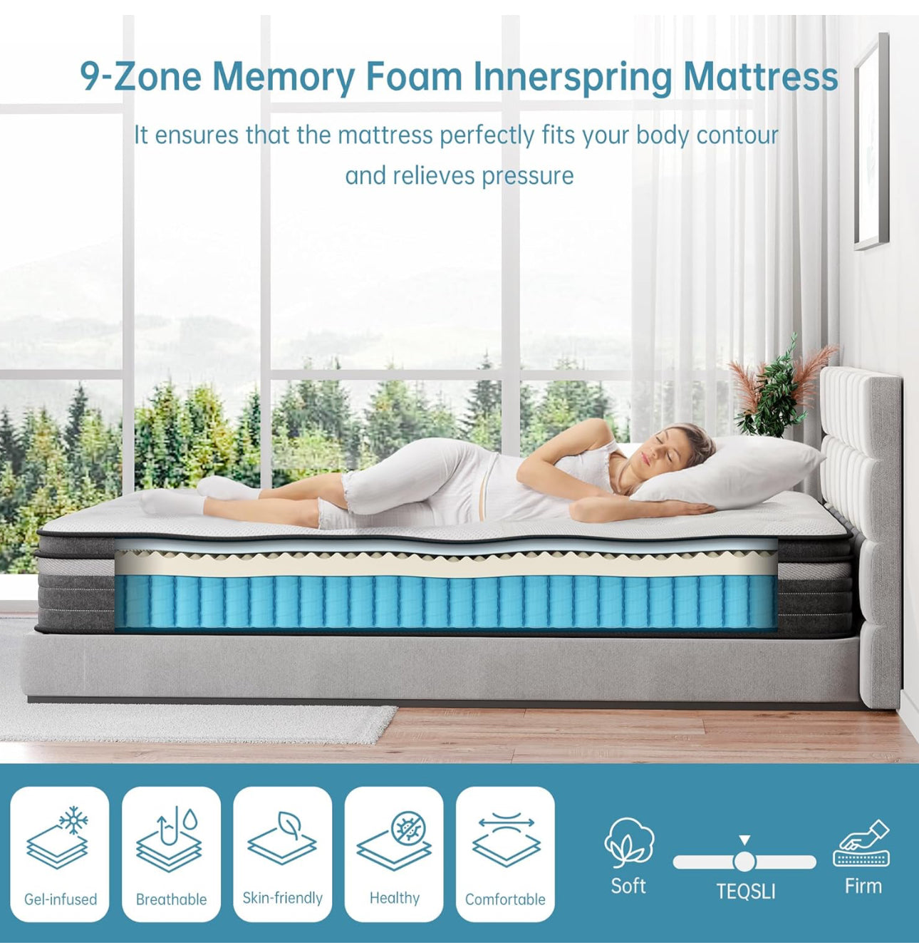 Gel Individually Pocket Sprung Double Mattress 4FT6 with Breathable Soft Fabric