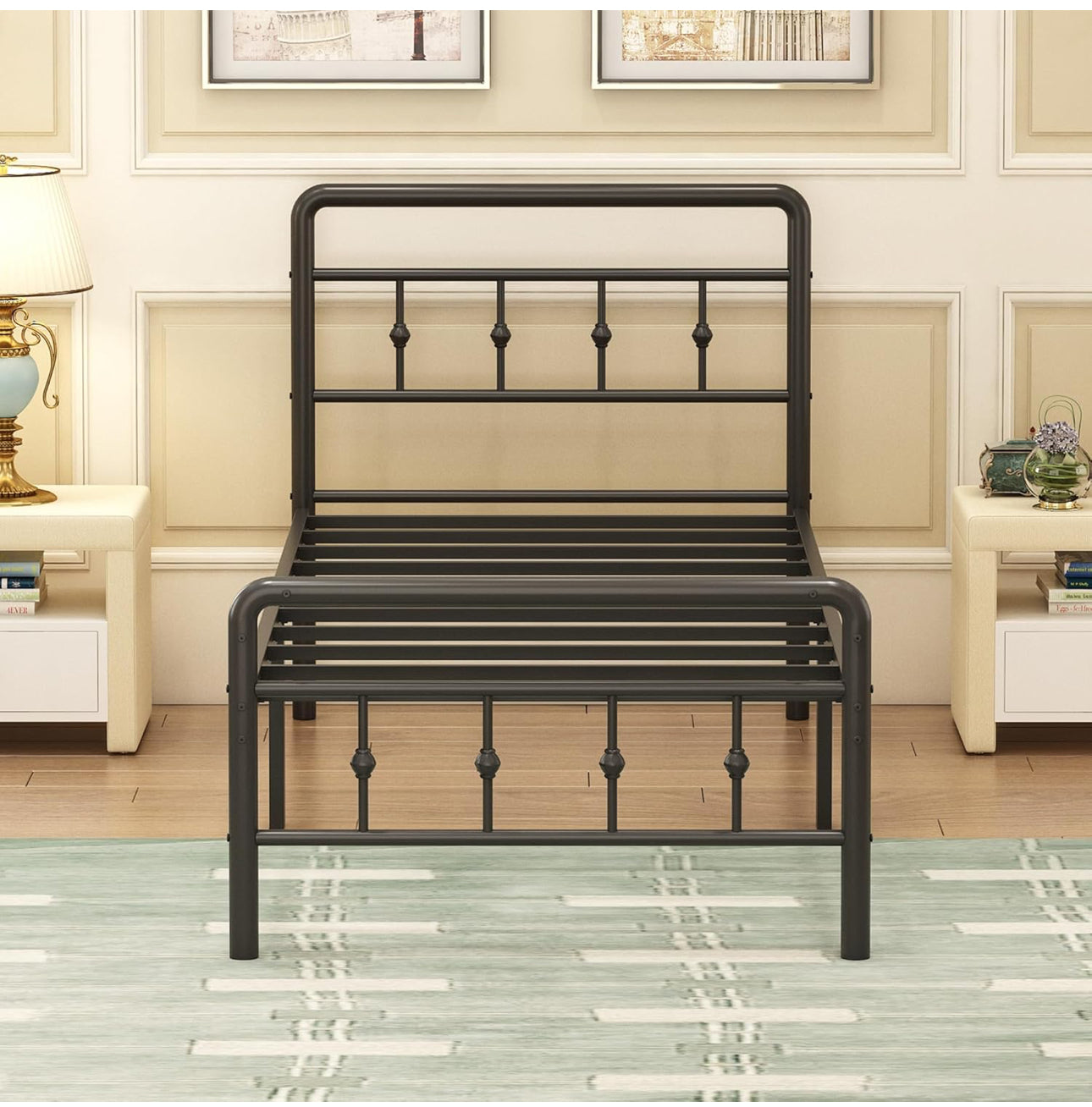 Single Bed Frame 3ft with Headboard and Footboard, Single Metal
