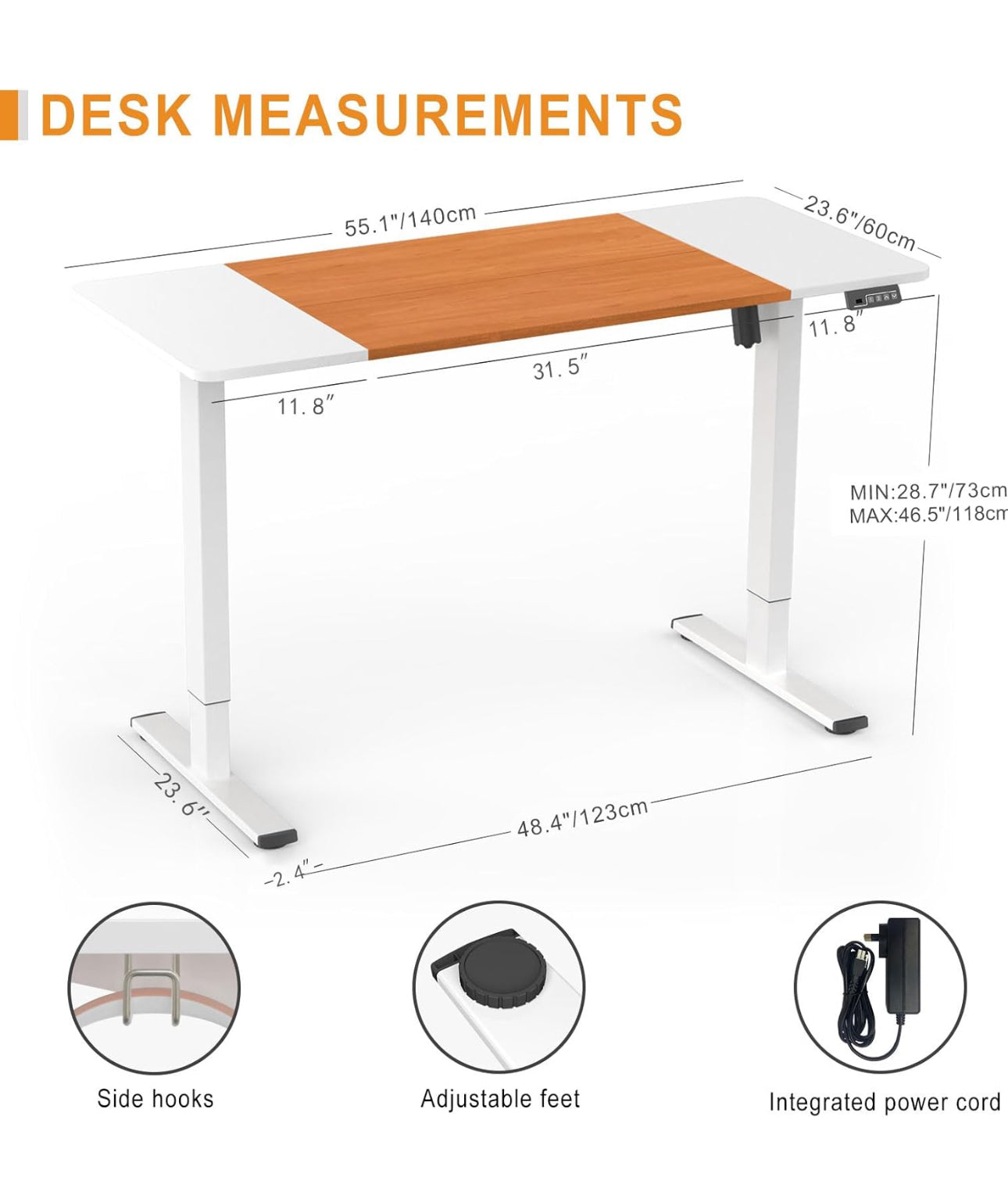 Electric Height Adjustable Standing Desk 140x60cm