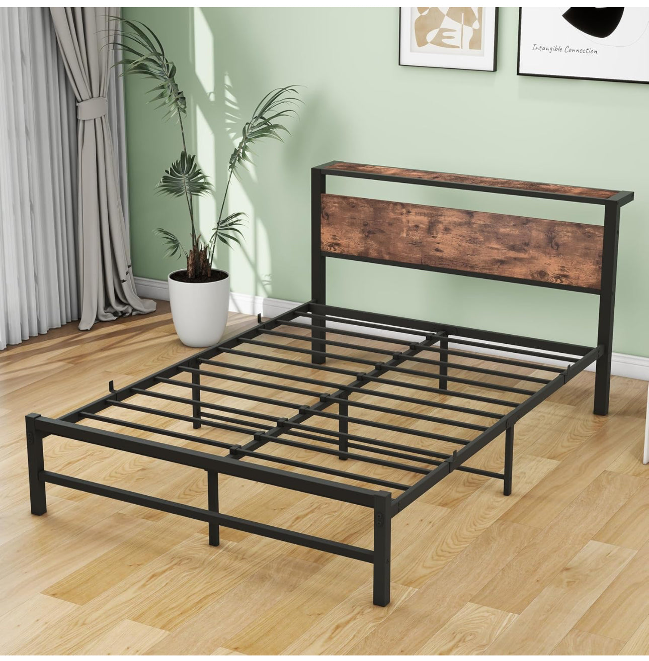 Double Bed Frame with Wood Storage Headboard