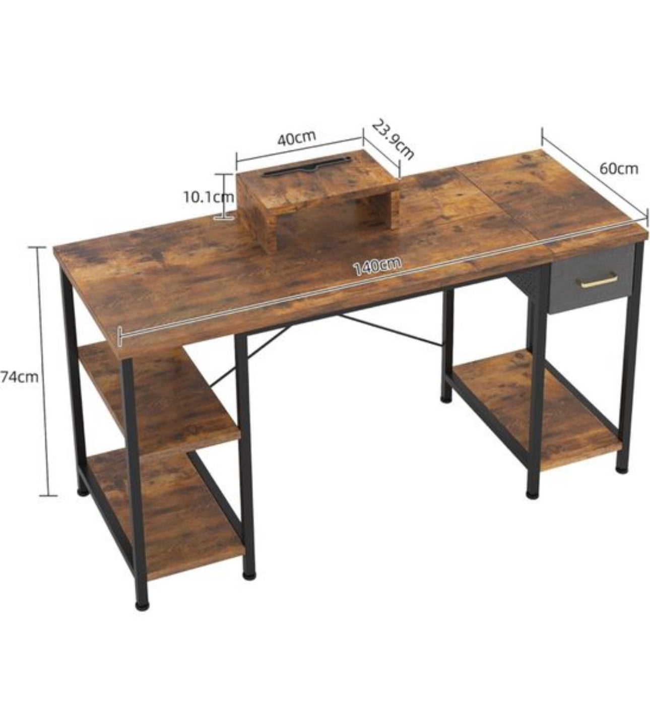 140cm Computer Desk with Drawer & 2 Storage Shelve