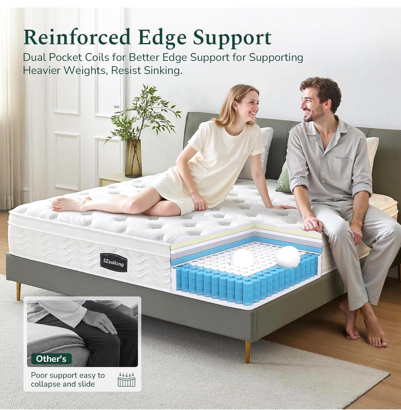 King Size Mattress 5FT Memory Foam, Pocket Sprungs Hybird Mattress with Dual Edges Support