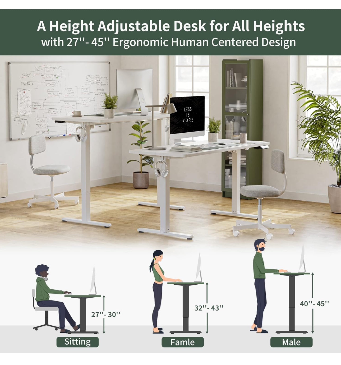 Height Adjustable Electric , 100 x 60 cm desk