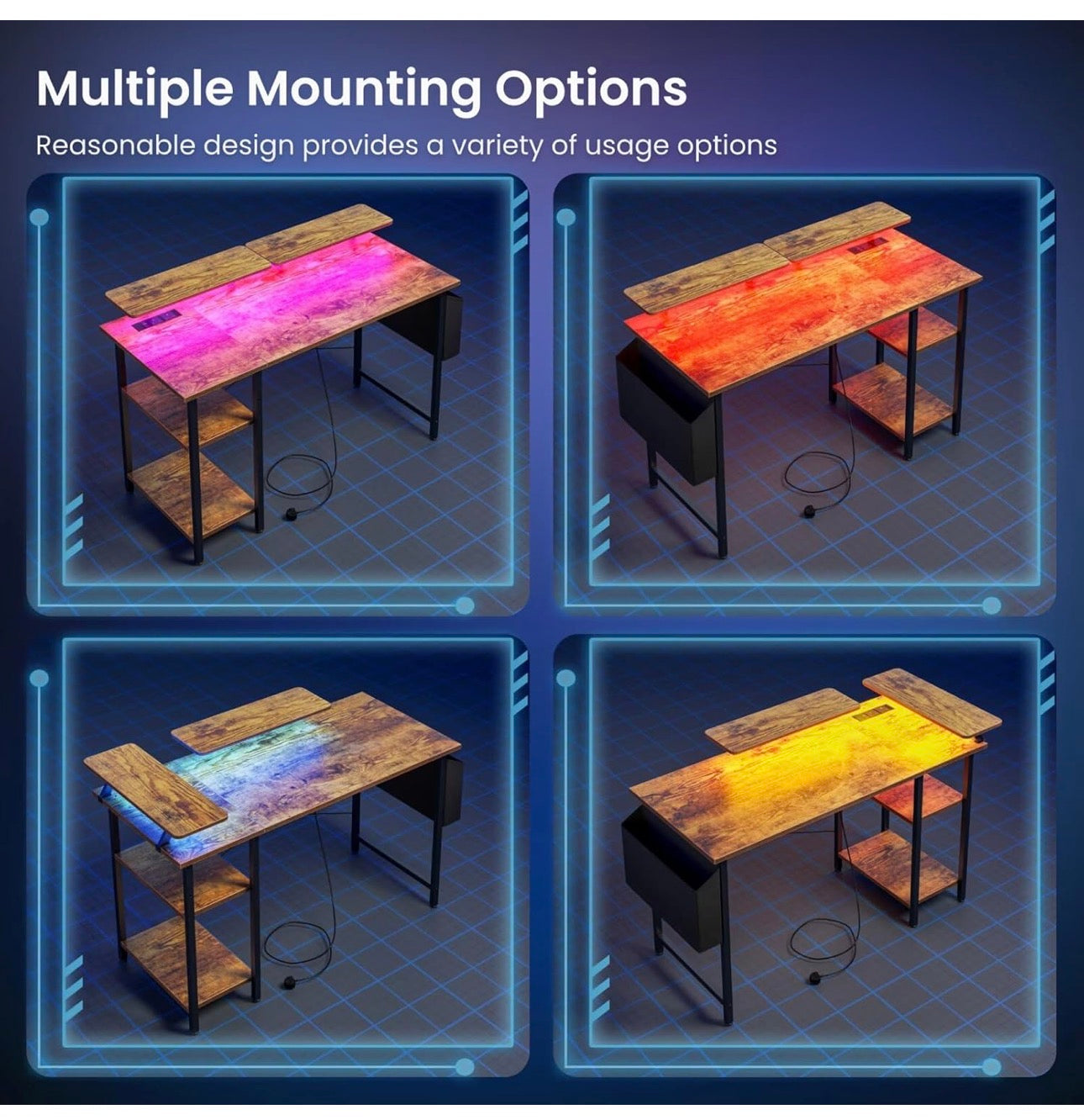 Desk with LED Lights & Power Outlets