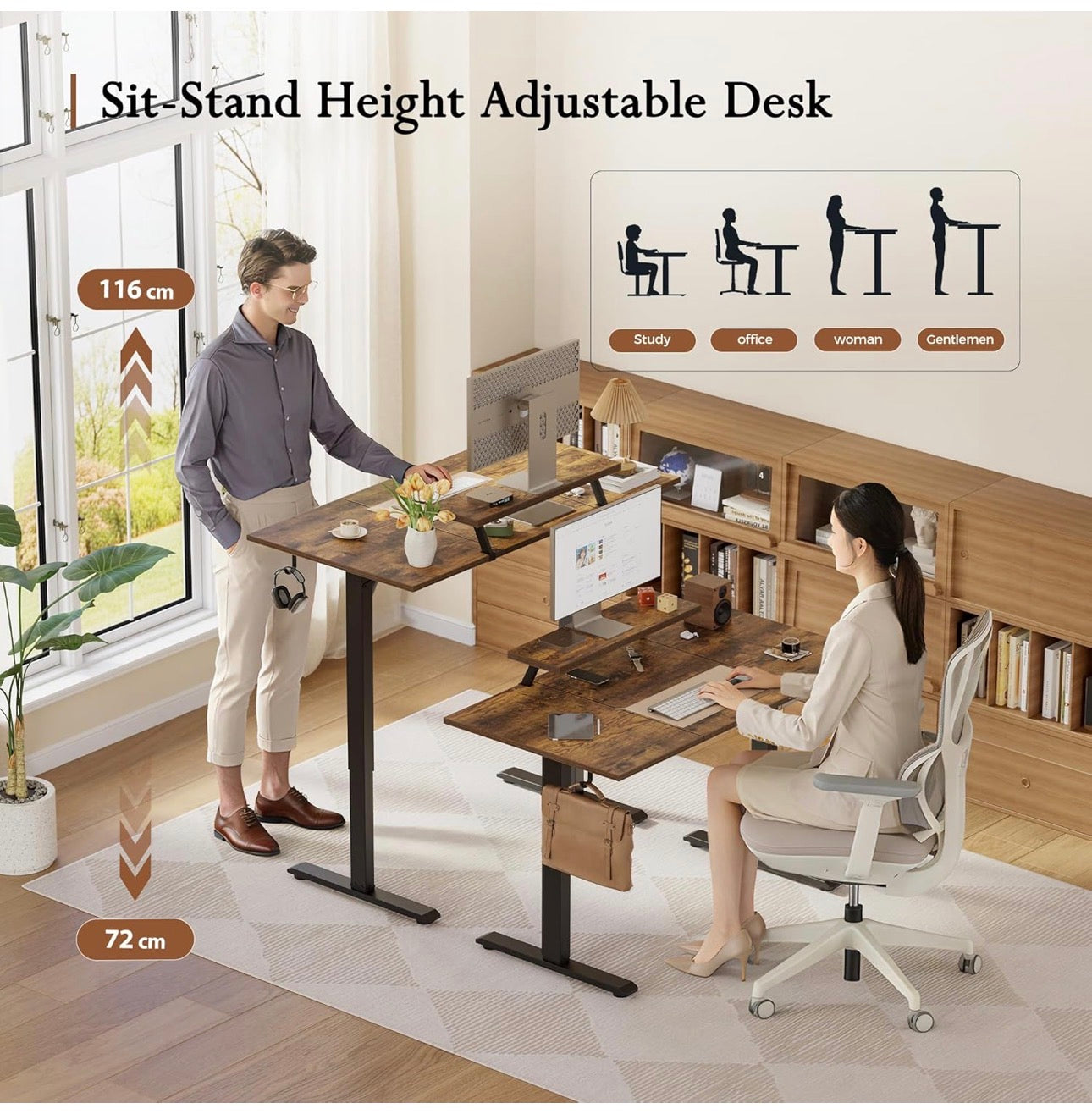 120 x 60 cm Sit-Stand Desk with 2 Memory Buttons