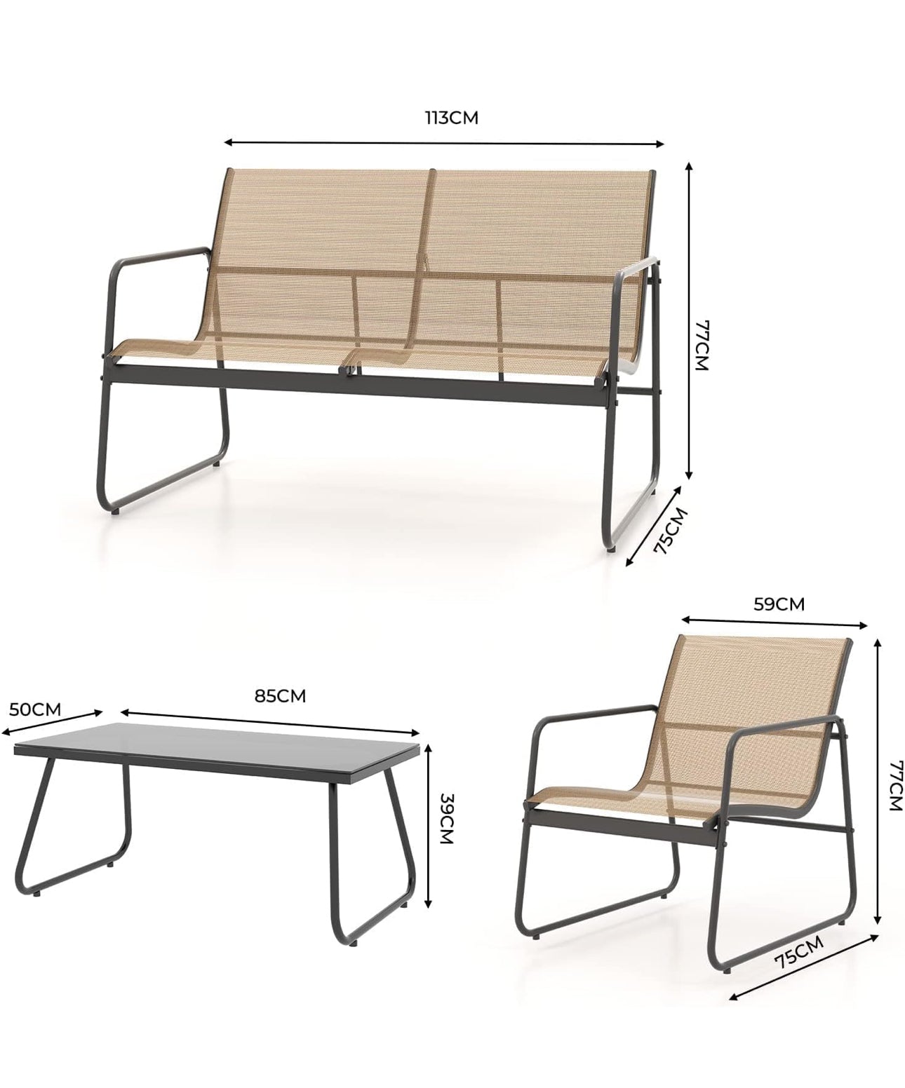 Sets 4 Pieces, Garden Table and Chairs